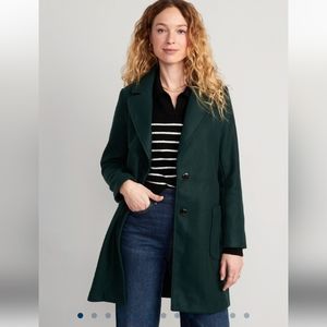Old Navy xs dark green hunter forest long pea coat overcoat peacoat trench coat